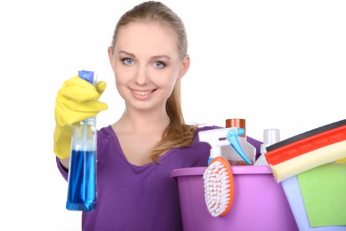 Operator applying safe carpet cleaning methods in a property